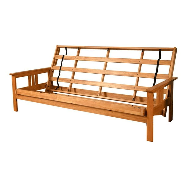 Pemberly Row Queen Solid Wood Futon Frame in Butternut/Brown