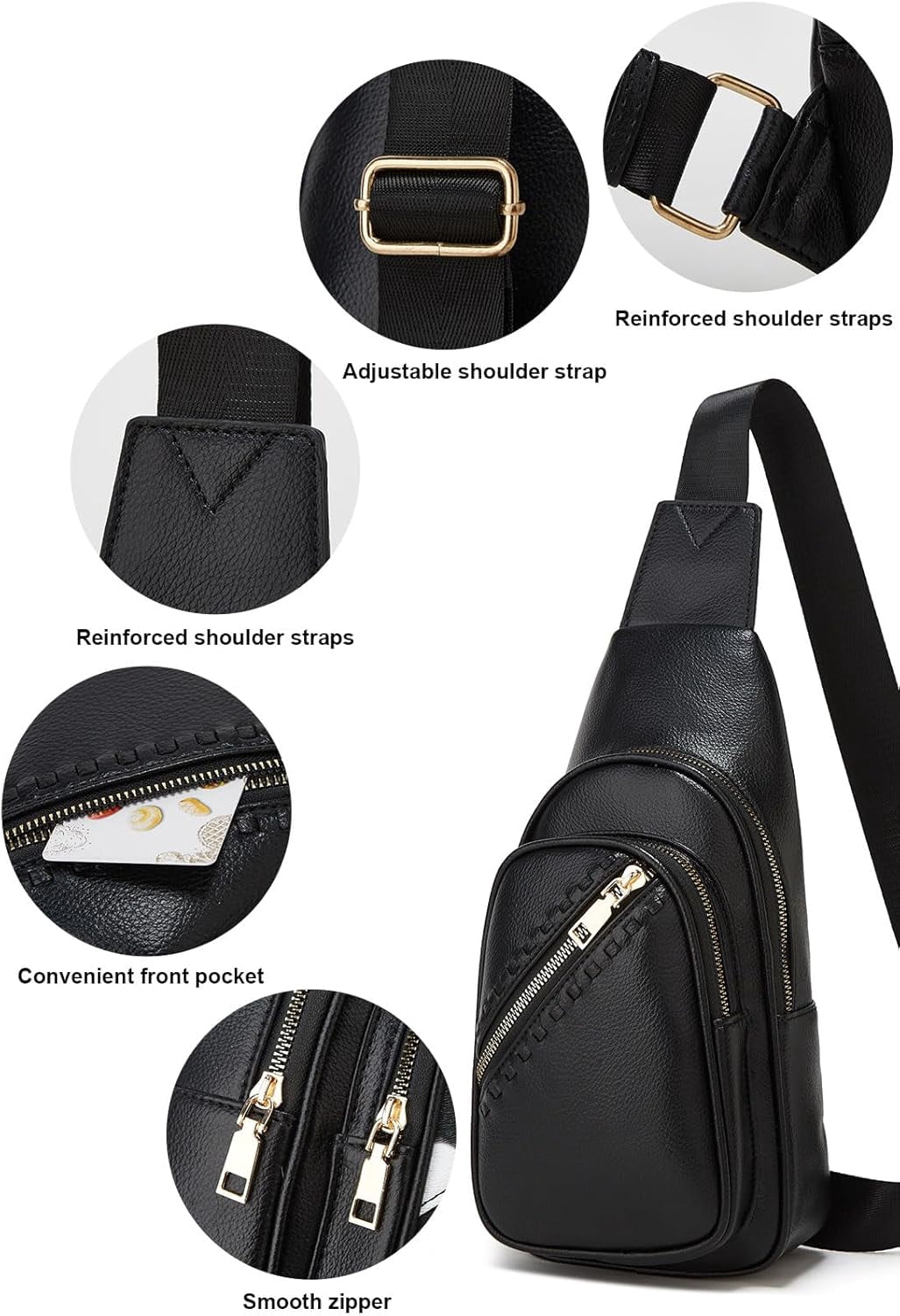 Small Sling Bag for Women, Vegan Leather Fanny Pack Crossbody Bags for Women, Chest Bag With Wide Strap