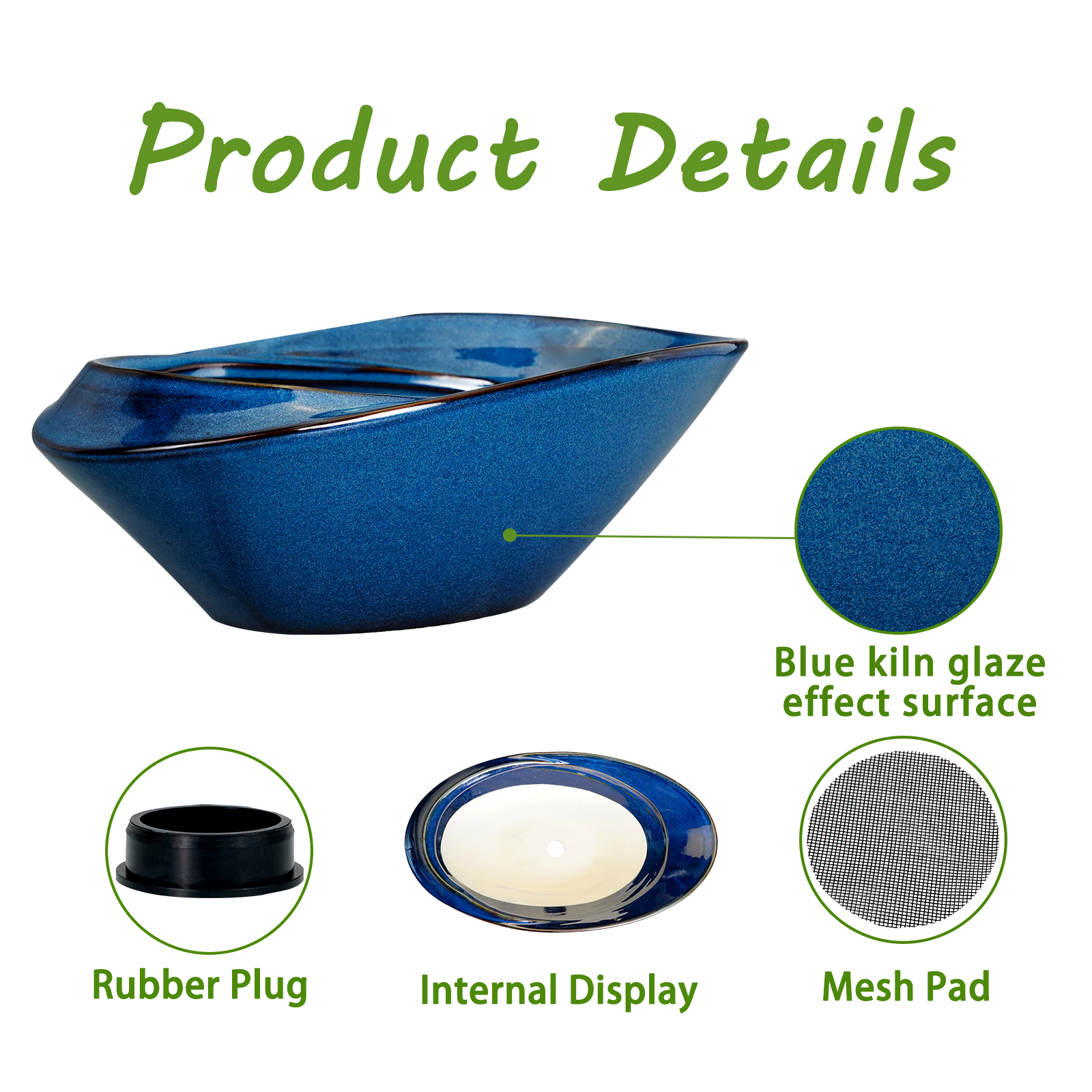 EPFamily 18 Inch Shallow Blue Ceramic Bonsai Planter with Drainage Hole – Extra Large Succulent Bowl Pot for Outdoor Plants, Patio, Garden