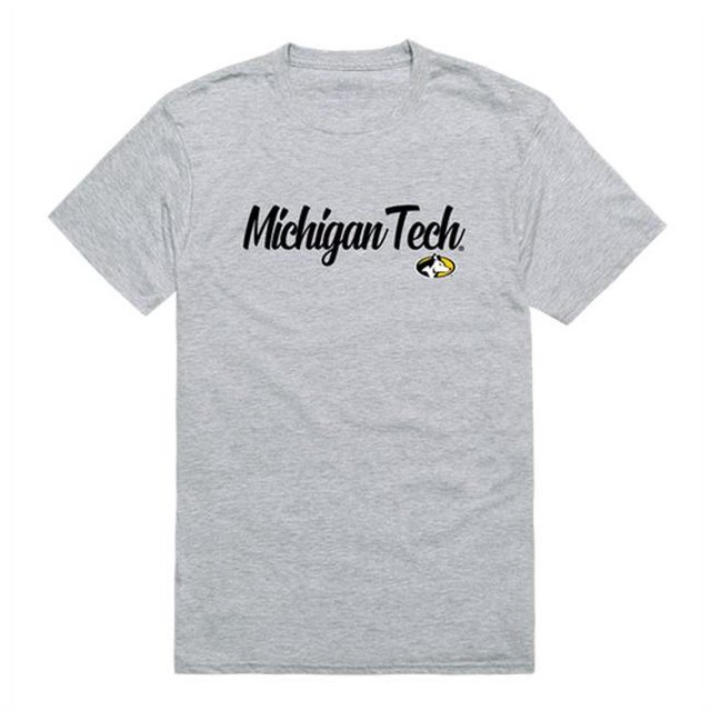 W Republic 554-341-HGY-04 Men Michigan Tech Script T-Shirt, Heather Grey - Extra Large