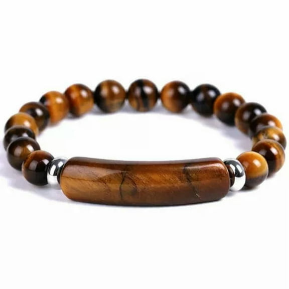 HOOUN Natural Stone Tiger Eye Beaded Bracelet Elasticity Bangle Elegant Women Jewelry-Yellow Tiger's Eye