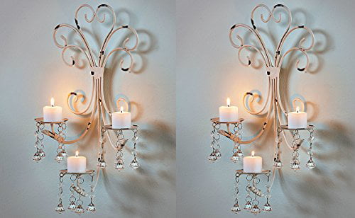 KNL Store Set of 2 Wall Chandelier Candle Holder Sconce Shabby Chic Elegant Scrollwork Decorative Metal Vintage Style Decorative Home Accent Decoration 