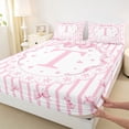 thumbnail image 5 of Meiyoeat Pink Initial T Print Bed Sheets 4-Piece, Kawaii Bow Stripes Flowers Full Size Sheets, 5 of 6