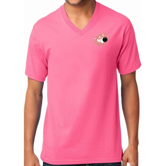 Mens Crashing Bowling Pins V-neck Tee Shirt, 4XL Neon Pink
