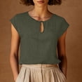 thumbnail image 2 of Women's Summer Solid Color Cotton Linen Casual V Neck Tank Tops Cap Sleeve Loose Fit Blouses Tunic Shirts Army Green, 2 of 8