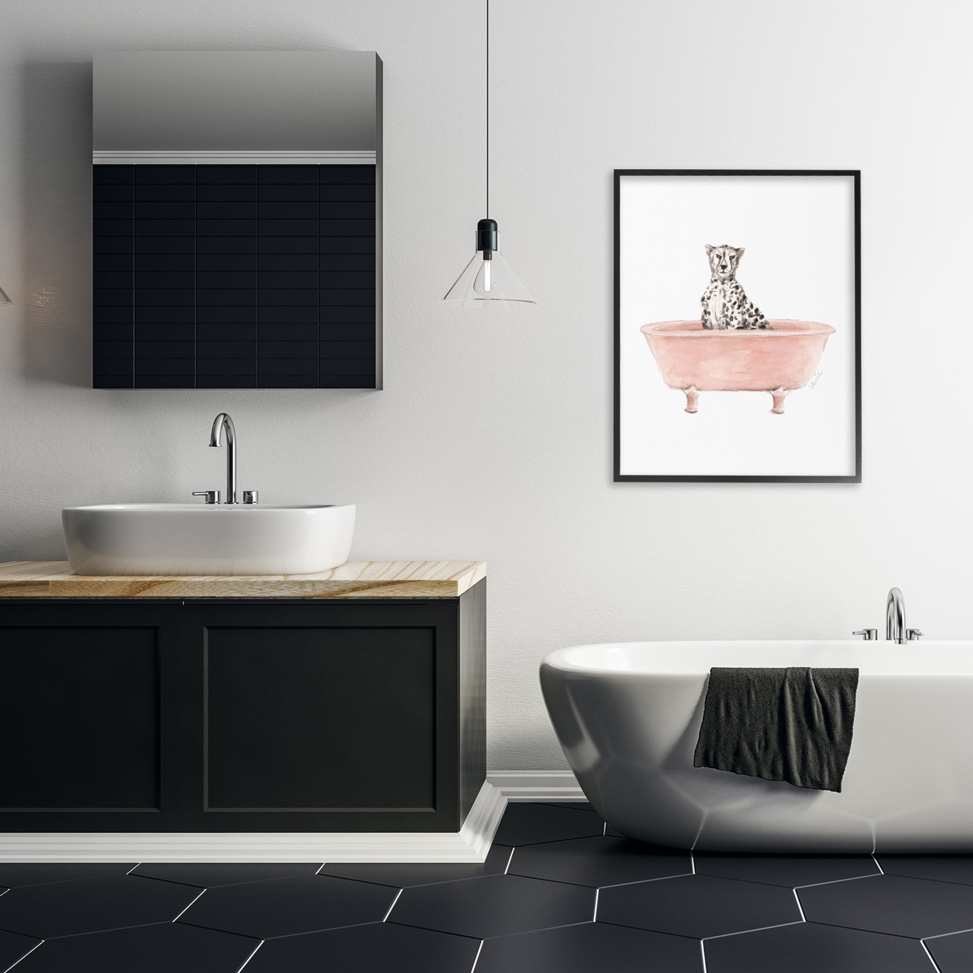 Stupell Industries Cheetah in Pink Tub Black Framed Giclee Art, design by Lanie Loreth