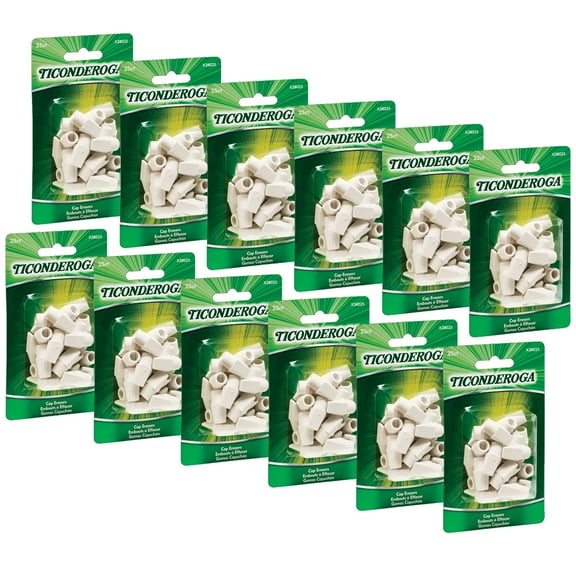 Ticonderoga Wedge Cap Erasers, White, 25 Per Pack, 12 Packs