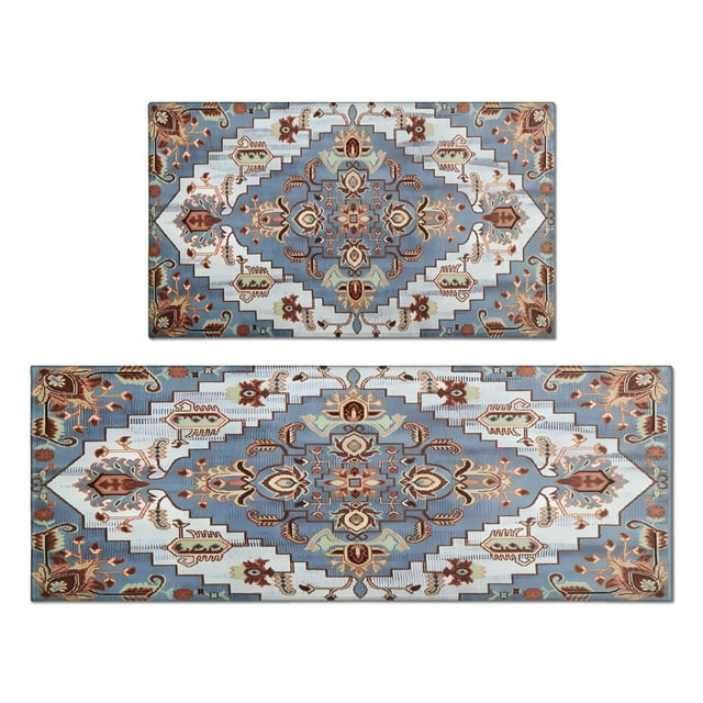 Sophisticated Moroccan Trellis Kitchen Rugs Two-Set Non-Slip Kitchen Runner Rugs Washable, Floral Pattern Mats - Ideal for Any Room