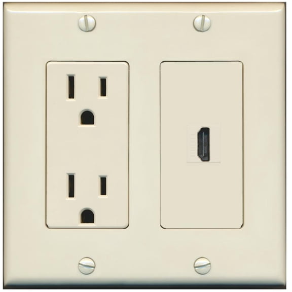 RiteAV - 15 Amp Power Outlet and 1 Port HDMI Decorative Type Wall Plate - Light Almond
