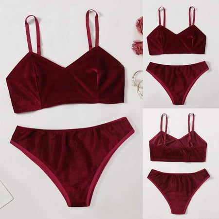 

Ykohkofe V-neck Suede Lingerie Underwear Sleepwear Nightdress Pajamas Shorts Bra M-XXL