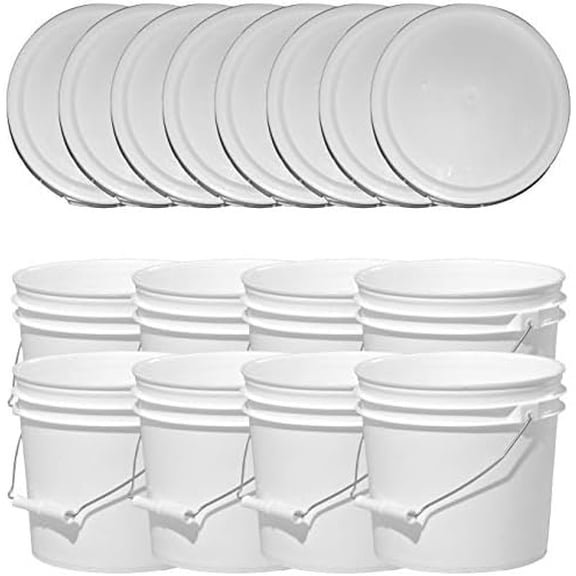 Illing Company Premium 1 Gallon Bucket, HDPE, White, 8 Pack with Matching Lids, All Purpose Pail, No BPA Plastic, Food Grade, Metal Handle w/Thick Plastic Grip$$Tools & Hardware Other