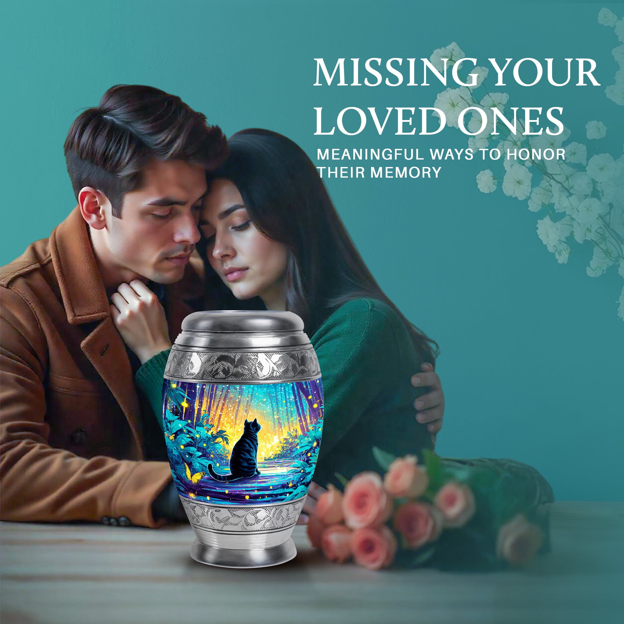 SABURIAL Cat Large Cremation Urns for Humans - Little Funeral Urns for Human Ashes Adult Male - Mini Urn for Ashes for Women - Combo of 10 Inch & 3 Inch - Keepsake Burial Urn for Ash