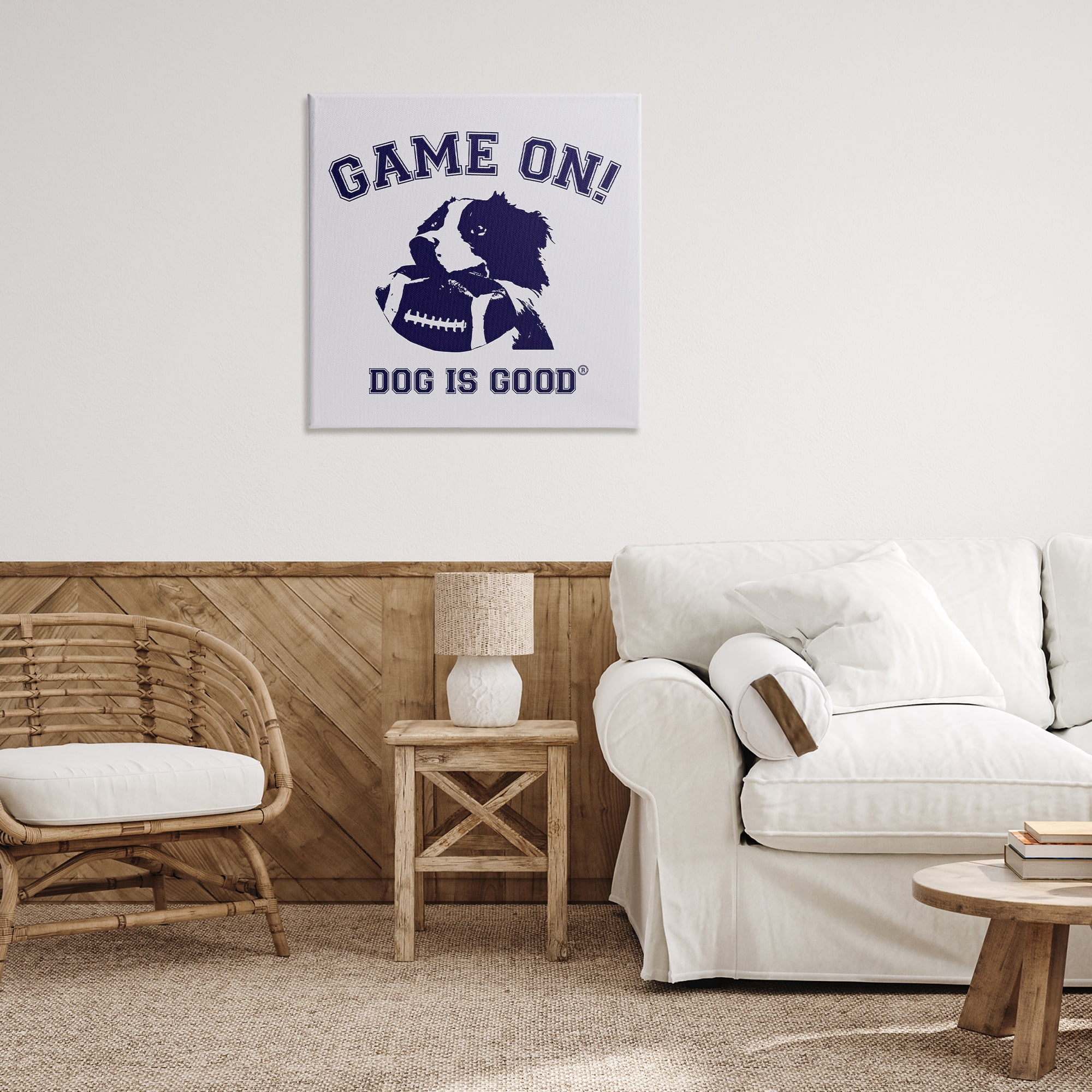 Stupell Industries Game On Dog & Football Animals Painting Wrapped Canvas Art Print Wall Art, 30 x 30