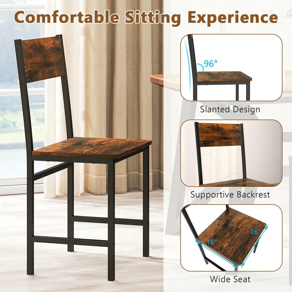 Kadyn Set of 4 Dining Chairs with Metal Frame, Slanted Back Design, and Rustic Finish for Home Kitchen, Restaurant, and Dining Set Seating Solution, Coffee