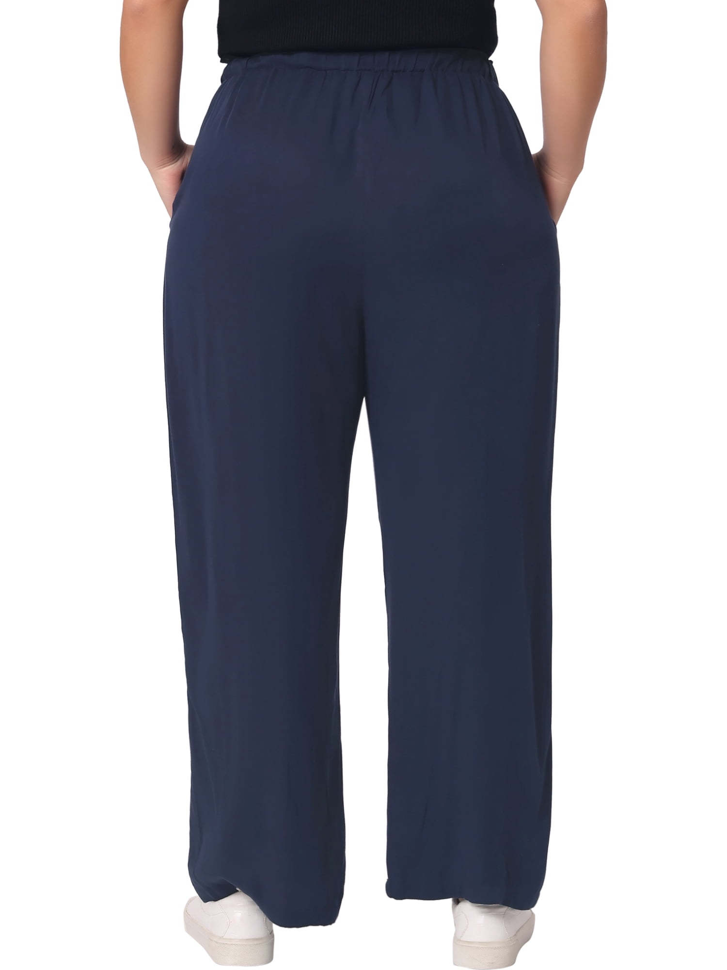 DARING DIVA Women's Plus Palazzo Stretchy High Waisted Wide Leg Pants 3X Navy Blue