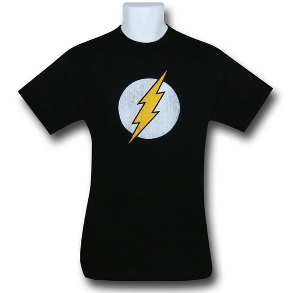 Flash Distressed Symbol Black T-Shirt-Men's 2XLarge