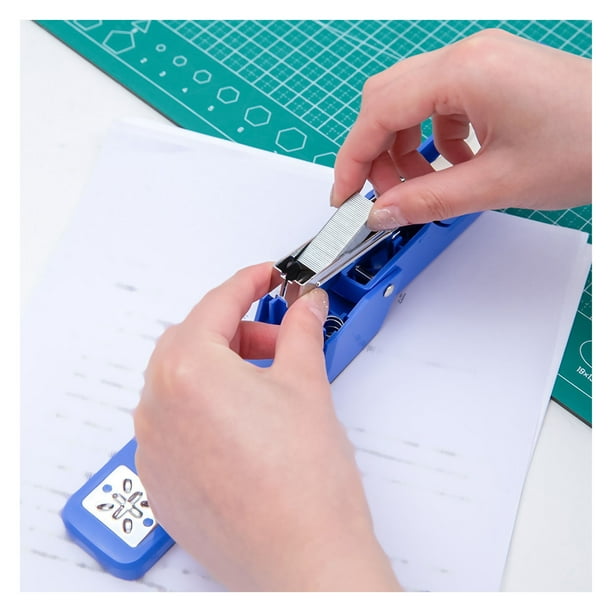 Grapadora oscilante Material metalico ABS 50 piezas Sujetador de papel Grapadoras de escritorio con capacidad de 20 hojas para oficina escuela Azul
