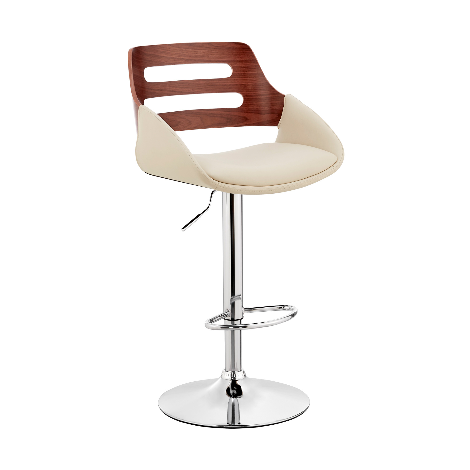Cream Faux Leather & Walnut Wood Adjustable Bar Stool