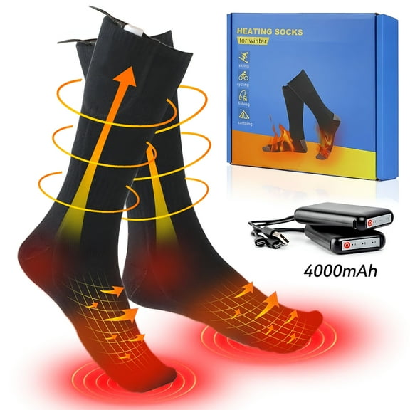 TELOLY Heated Socks for Men Women 4000mAh Rechargeable Electric Heating Socks Warm Winter Thermal Socks for Skiing Hiking Camping Hunting (3 Heating Settings)