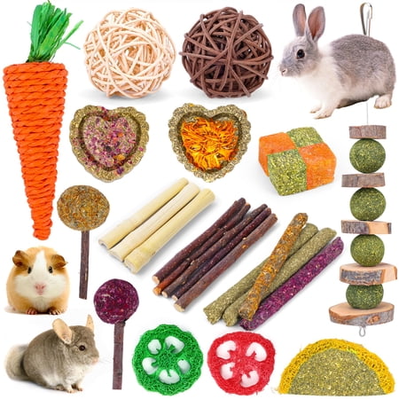 Hamster Toys Set, Guinea Pig Toys Small Animal Chewing Toy and Rat Cage Accessories, Apple Wood Timothy Hay Mouse Toy Swing Seesaw Bridge
