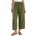 thumbnail image 2 of Womens Pants with Pockets 100% Cotton Decorative Button Drawstring Cropped Pants, 2 of 7