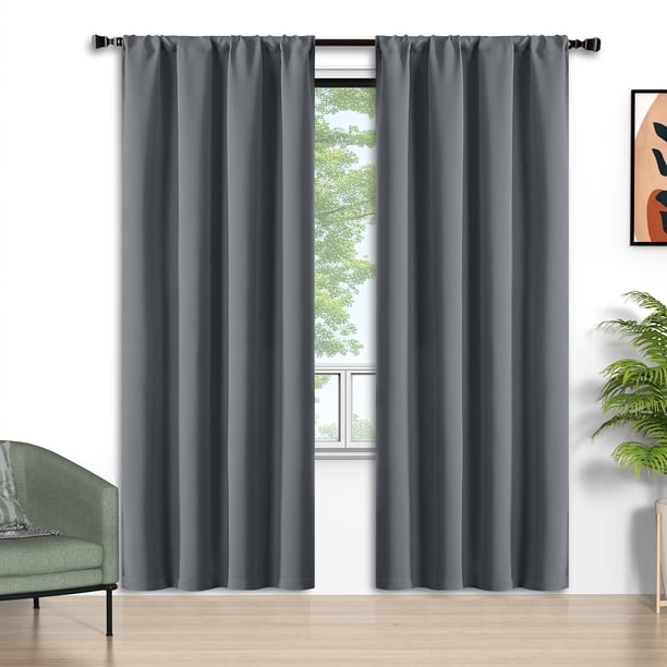 Cortinas Blackout Grises, Juego de 2 Paneles, 52x84 Pulgadas, Cortinas Blackout con Bolsillo para Barra, Cortinas Térmicas Aislantes para Ventanas, Calor de Verano, Cortinas Sólidas con Privacidad As