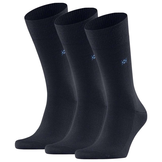 Burlington Calcetines hombre LEEDS Lote de 3 - lana virgen, logo, lisos, talla única, 40-46 Azul marino 40-46