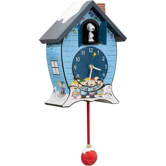 Peanuts Gang Snoopy Linus Lucy ICY Blue 17 x 9 Christmas Cuckoo Clock