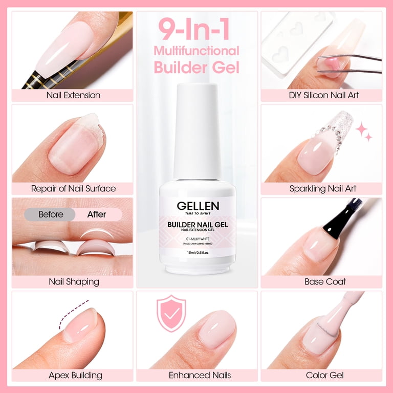 Gellen Builder Nail Gel, 9-in-1 Milky White, 15ml photo 5