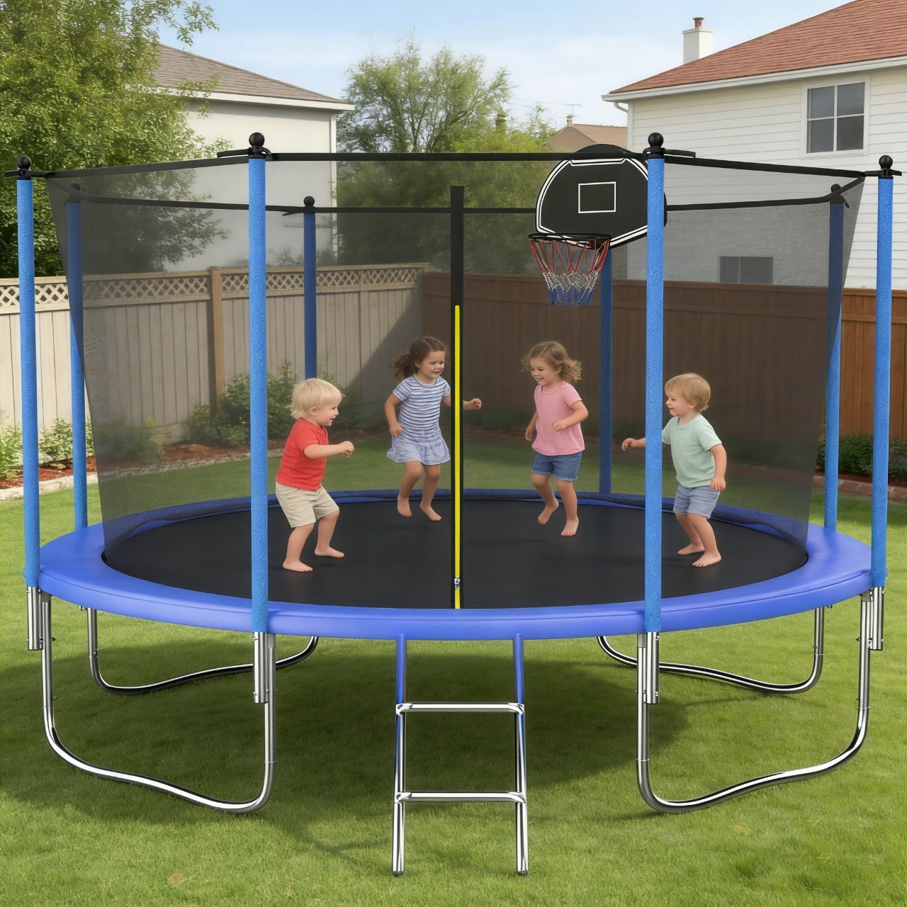 Shengchao Trade 1000LBS 12FT Trampoline for Adults and Kids,Trampoline with Enclosure,Basketball Hoop, Light,Recreational Trampoline with Ladder, Heavy Duty Trampoline Capacity for 4-6 Kids