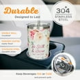 thumbnail image 3 of Christian Art Gifts Reusable Stainless Steel Scripture Travel Mug Tumbler w/Straw for Women: Be Still & Know, Double Wall Vacuum Insulated, Pop-up Lid, Hot/Cold, White & Peach Multicolor Floral, 18 oz, 3 of 7