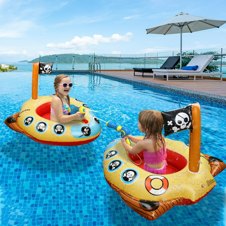 Hot Bee Swimming Ring Pool Floats for Kids with Squirt Gun, Inflatable  Ride-on Pirate Boat, Summer Toys Water Floaties for Toddler Boys Girls Aged  3+