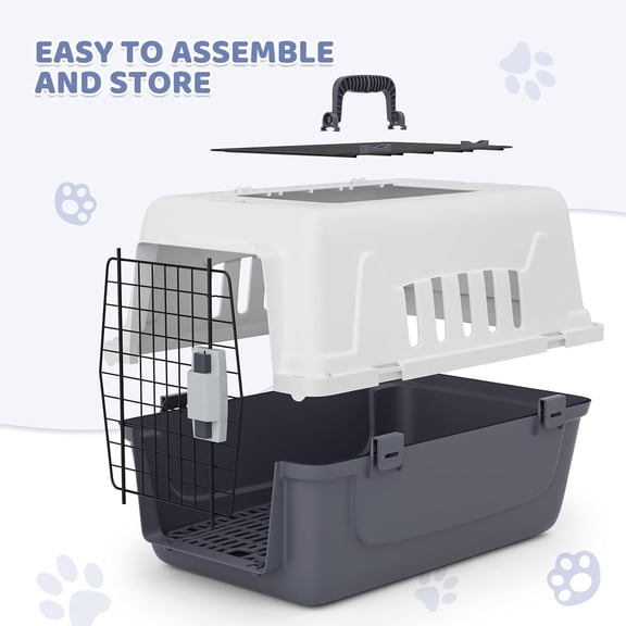 22 Inch Hard-Sided Plastic Dog Carrier, 2-Door Top-Loading Kennel for Small Dogs and Cats Longer Traveling, Durable Handle, and 4 Sides Ventilation for Pet Up 22 lbs