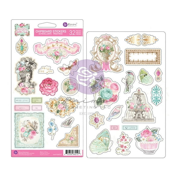 Prima Marketing Chipboard Stickers 32/Pkg-Avec Amour, W/Foil Accents