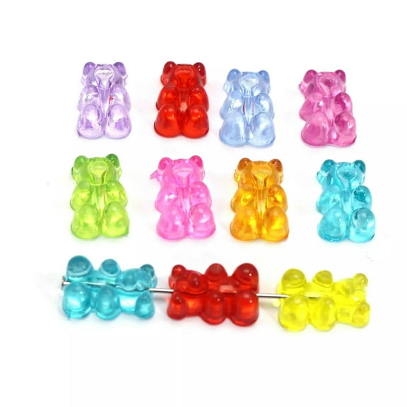 U8MO 100 Mixed Color Transparent Acrylic Gummy Bear Charm Beads 15mm DIY Earring