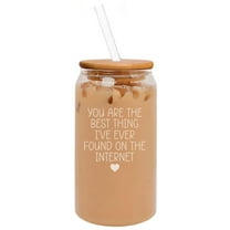 16oz Can Shaped Glass Iced Coffee Cup with Bamboo Lid and Straw Gift You Are The Best Thing I Have Ever Found On The Internet For Boyfriend Girlfriend Anniversary
