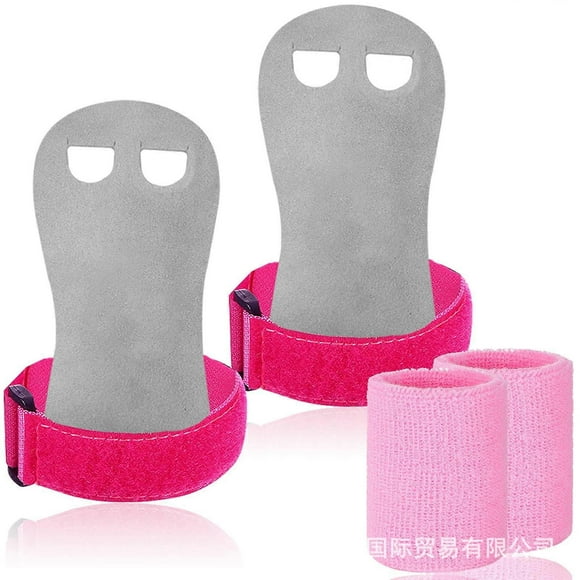 MKK Kids Gymnastics Grips, Pink Childs Sport Palm Hand Grips Protectors with Pink Sweatbands Elastic Headband for Youth Kids Girls Boys Gymnastic Equi