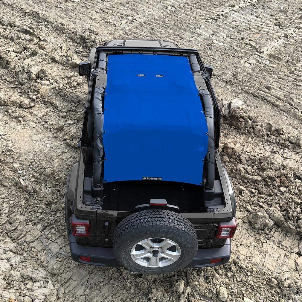 Shadeidea Jeep Wrangler Sunshade JL Unlimited 4 Door JLU Sun Shade (2018-Current) Top Front+Rear+Trunk-Blue Mesh Screen Cover UV Blocker with Grab Bag Storage Pouch-10 Years Warranty
