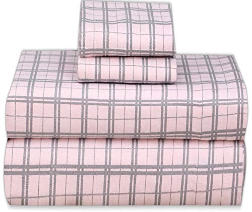 Ruvanti 100% Cotton 4 Piece Flannel Sheets Queen Super Soft Christmas Red Plaid Fitted Sheet & 2 Pillowcases Warm Deep Pocket Breathable Flannel Bed Sheet Set Queen Include Flat Sheet 