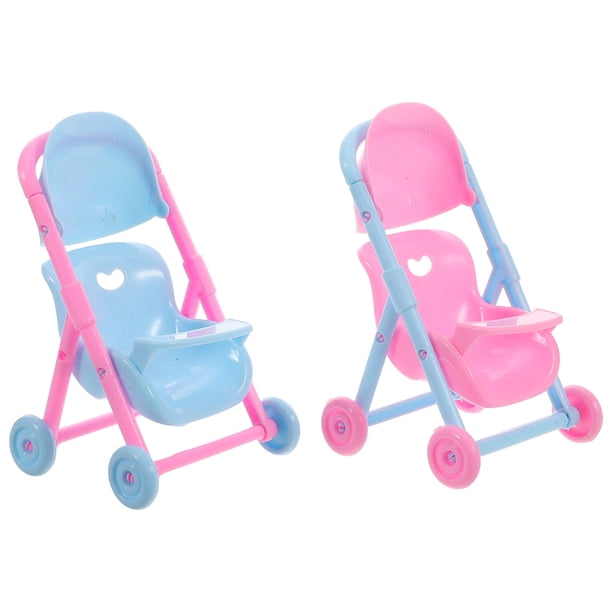 2 cochecitos de muñeca plegables de juguete para niños, juego de simulación, carrito de bebé portátil en miniatura, accesorios ligeros para muñecas