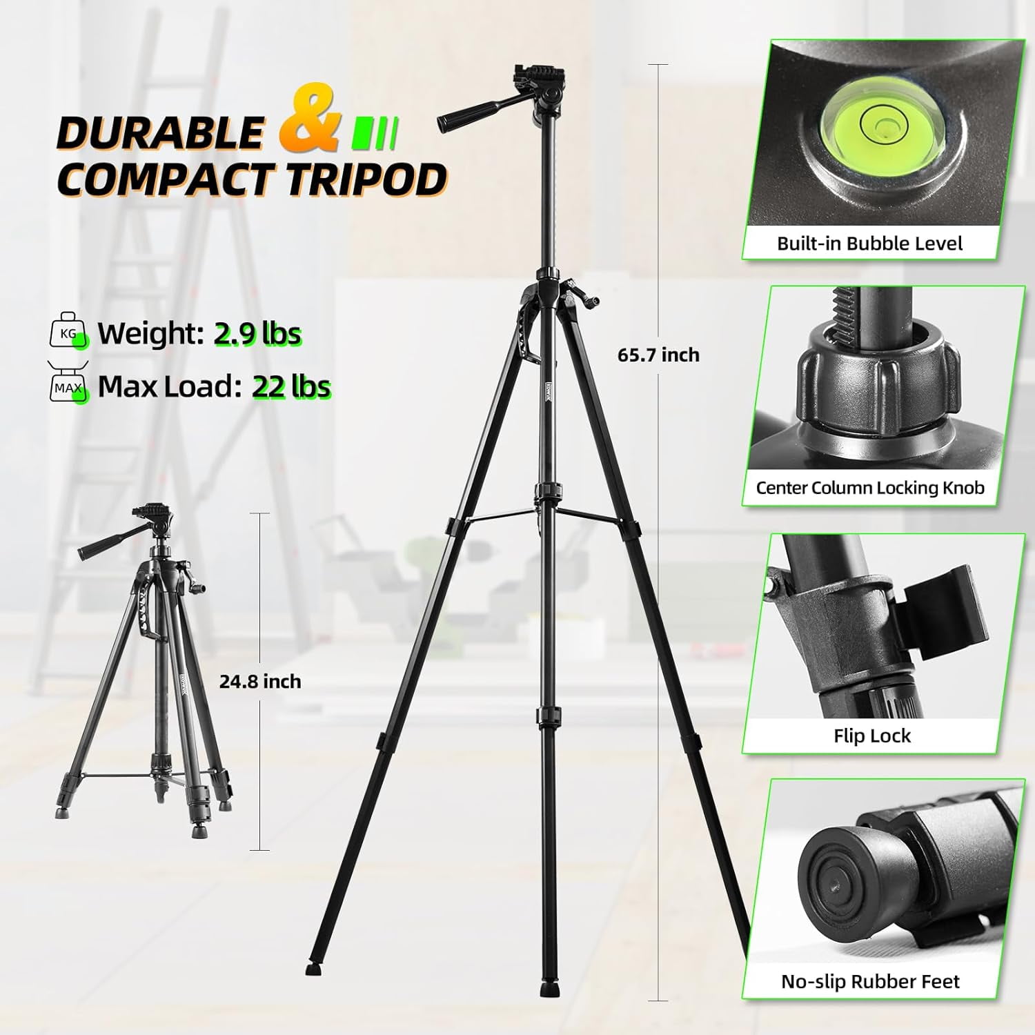 3x360° Green Laser Level, Self-Leveling 12-Line Laser Tool, Includes 2x 3000mAh Rechargeable Batteries & Type-C Charging, Carry Pouch