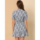 thumbnail image 5 of Vestido De Manga Abullonada Corta De Gasa Con Pajarita Floral Con Volantes Para Mujer Negro XS, 5 of 6