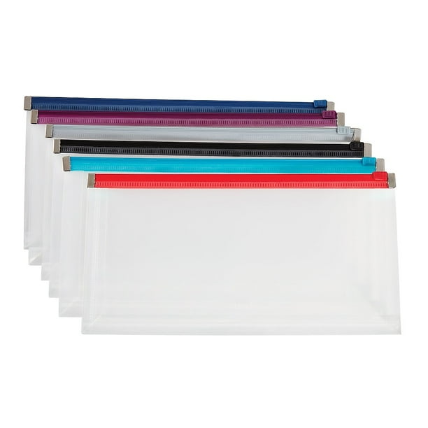 Staples Poly Zip Envelopes Check Size Clear with Assorted Zippers 5/PK