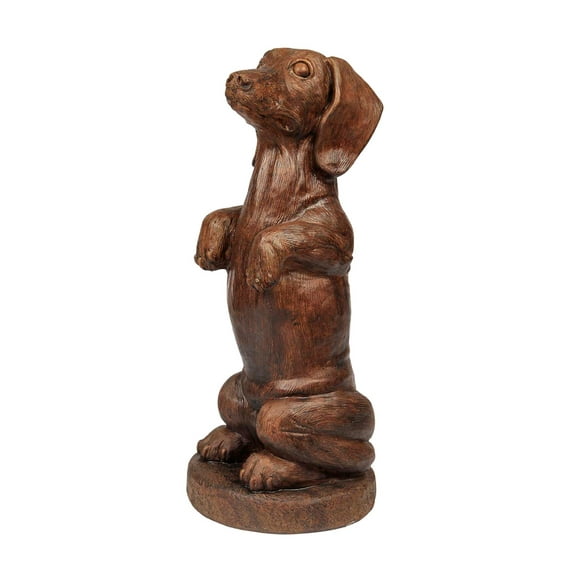 Solid Rock Stoneworks Begging Concrete Dachshund Statue 17in Tall Walnut Color
