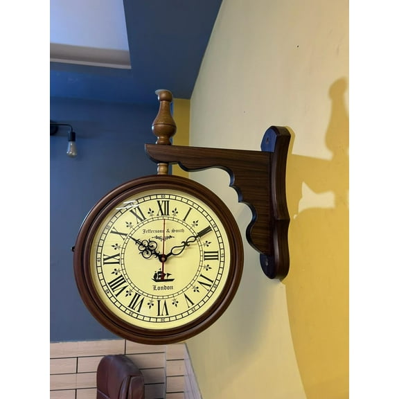 Jefferson & Smith Vintage Wooden Wall Clock with Pendulum – Antique Victorian Style, Silent Quartz Movement, Roman Numerals, Decorative Home & Office Clock