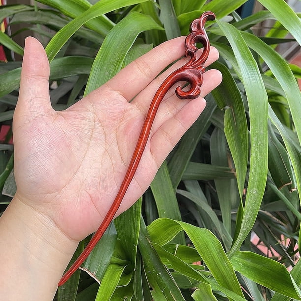 Horquilla antigua tallada en madera de sándalo rojo lobular, placa para el cabello, artesanías de madera pulida a mano, regalos antiguos de caoba