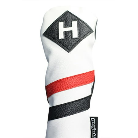 Majek Retro Golf Headcover White Red and Black Vintage Leather Style Hybrid Head Cover Classic Look, Wheel Tag Includes Numbers 3 through 7 plus