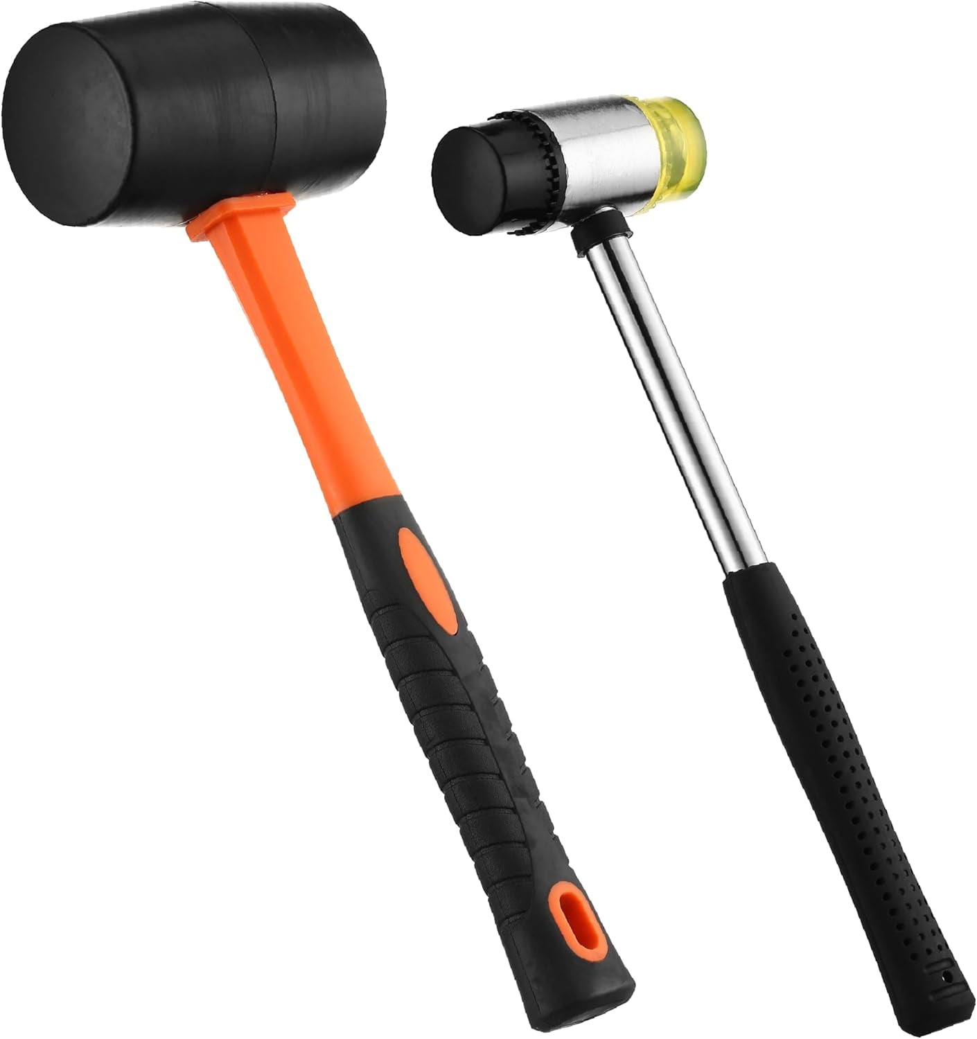RGHJAR-16oz Rubber Mallet Hammer Set with 35mm Double Faced Soft Rubber Mallet with Fiberglass Handle, TPR Grip, Solid Head, 2 Piece Black Set for Camping, Flooring, Woodworking & Tent Stakes