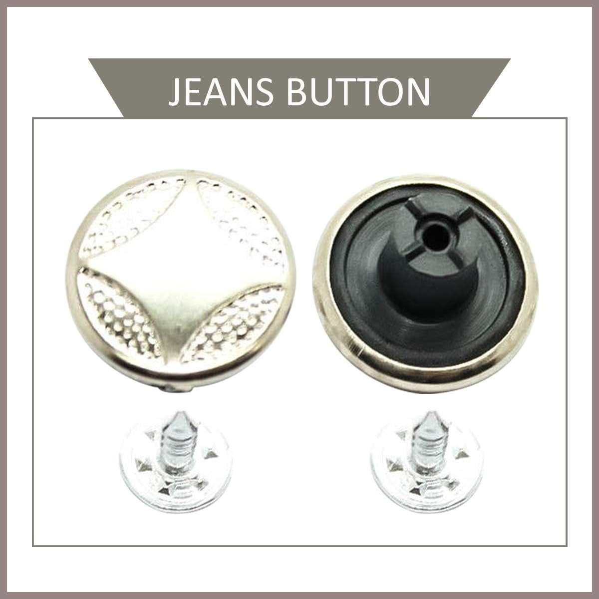 Trimming Shop Metal Cap Stars Design Jeans Button with Aluminium Back Pins  (17mm, Gunmetal, 20pcs) 
