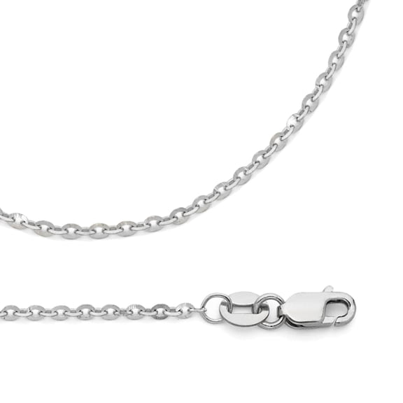 Solid 14k White Gold Rolo Necklace Cable Chain Diamond Cut Bevelled Link Polished 1.6 mm 16 inch